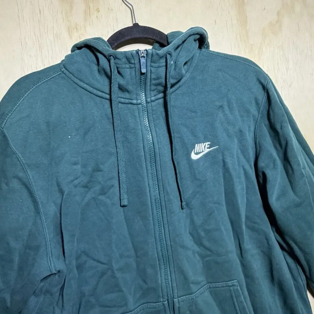 Nike Hoodie Full Zip Mens Large Green Sweatshirt‎ Swoosh Athletic Jacket